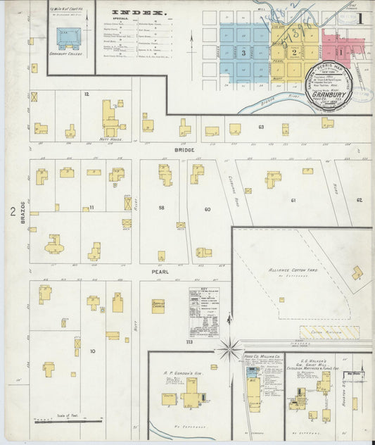 Sanborn Fire Insurance Map from Granbury, Hood County, Texas (1898), Sheet #0001 - Historic Sanborn Fire Insurance Map Print, vintage old map wall art, antique decor, genealogy gift, Texas Texas map