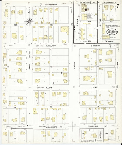 Sanborn Fire Insurance Map from Denison, Crawford County, Iowa (1908), Sheet #0007 - Historic Sanborn Fire Insurance Map Print