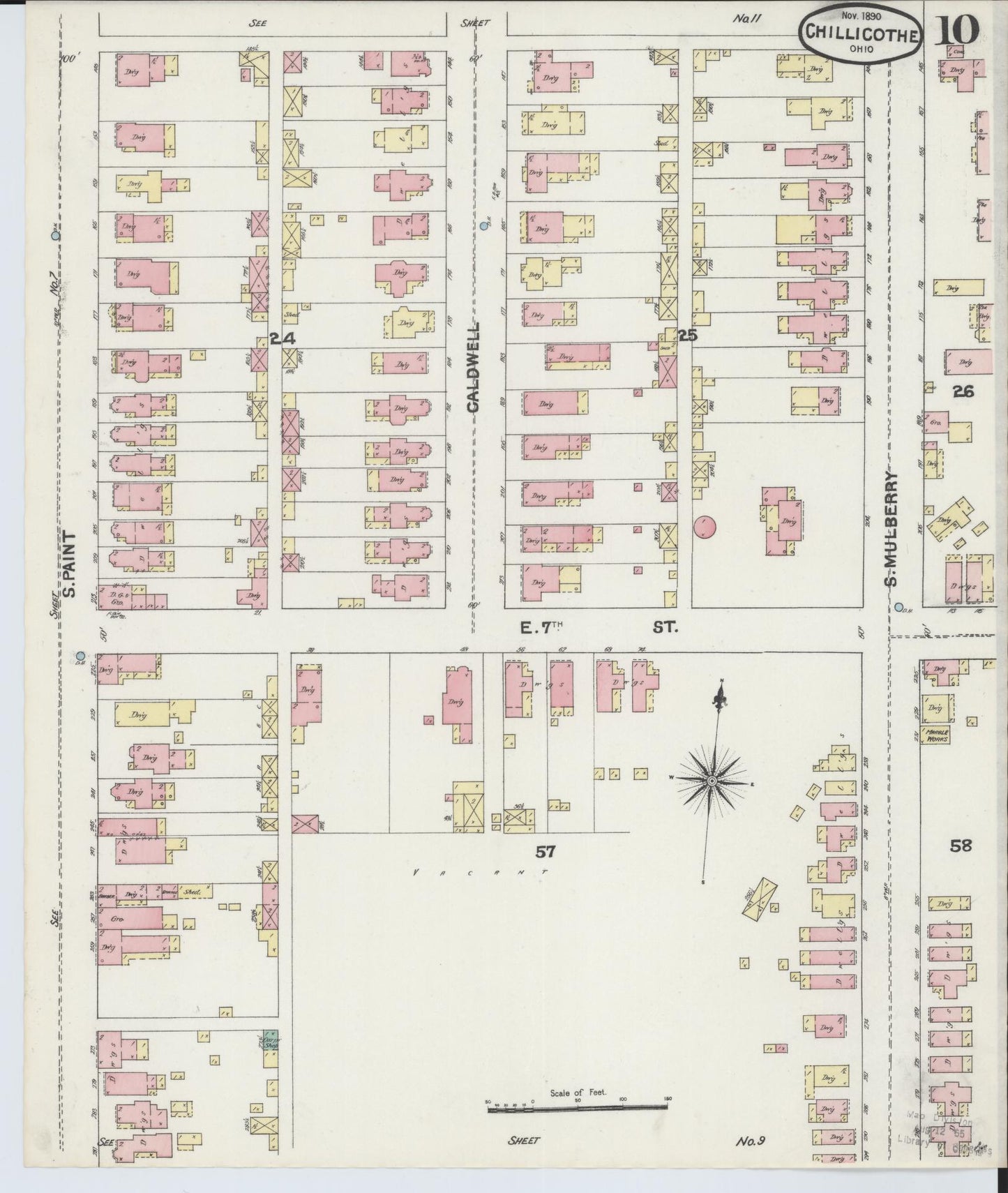 Sanborn Fire Insurance Map from Chillicothe, Ross County, Ohio (1890), Sheet #0010 - Complete Map Set gallery image, historic Sanborn map, vintage wall art, Ohio Ohio