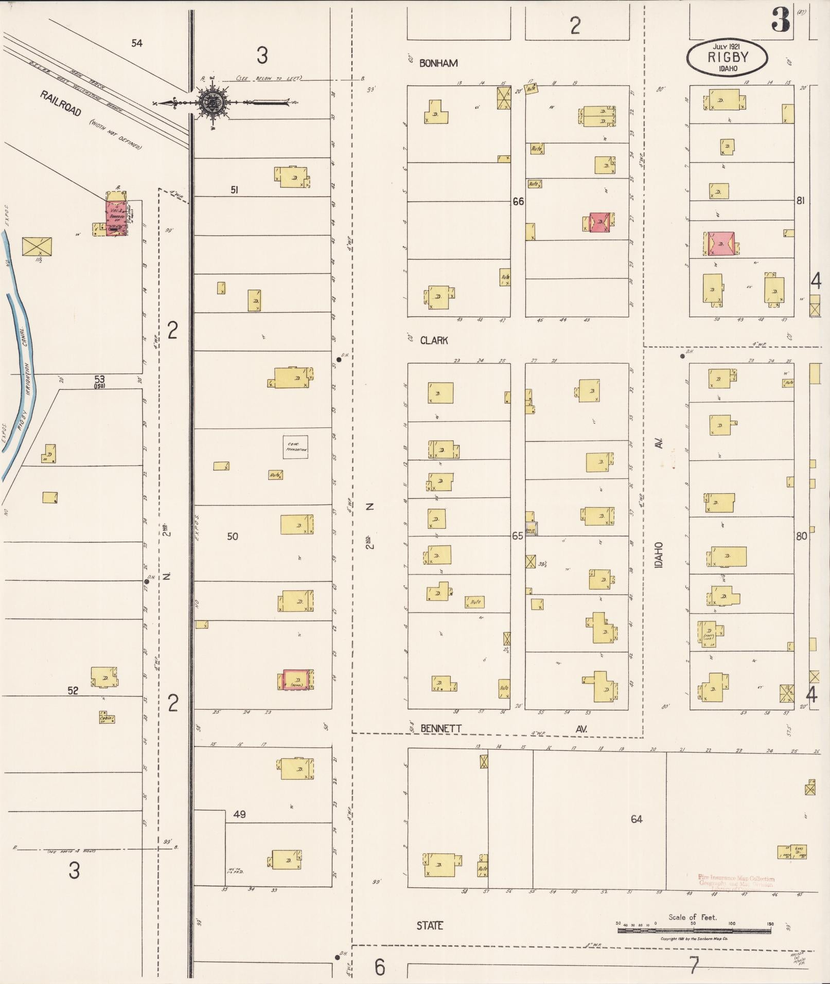 Sanborn Fire Insurance Map from Rigby, Jefferson County, Idaho (1921), Sheet #0003 - Complete Map Set gallery image, historic Sanborn map, vintage wall art, Idaho Idaho