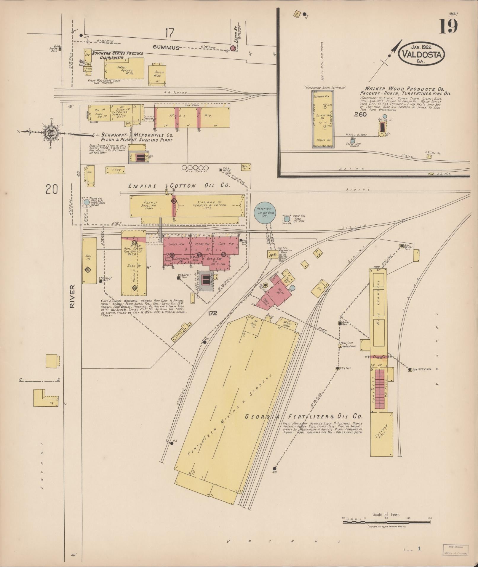 Sanborn Fire Insurance Map from Valdosta, Lowndes County, Georgia (1922), Sheet #0019 - Historic Sanborn Fire Insurance Map Print, vintage old map wall art, antique decor, genealogy gift, Georgia Georgia map