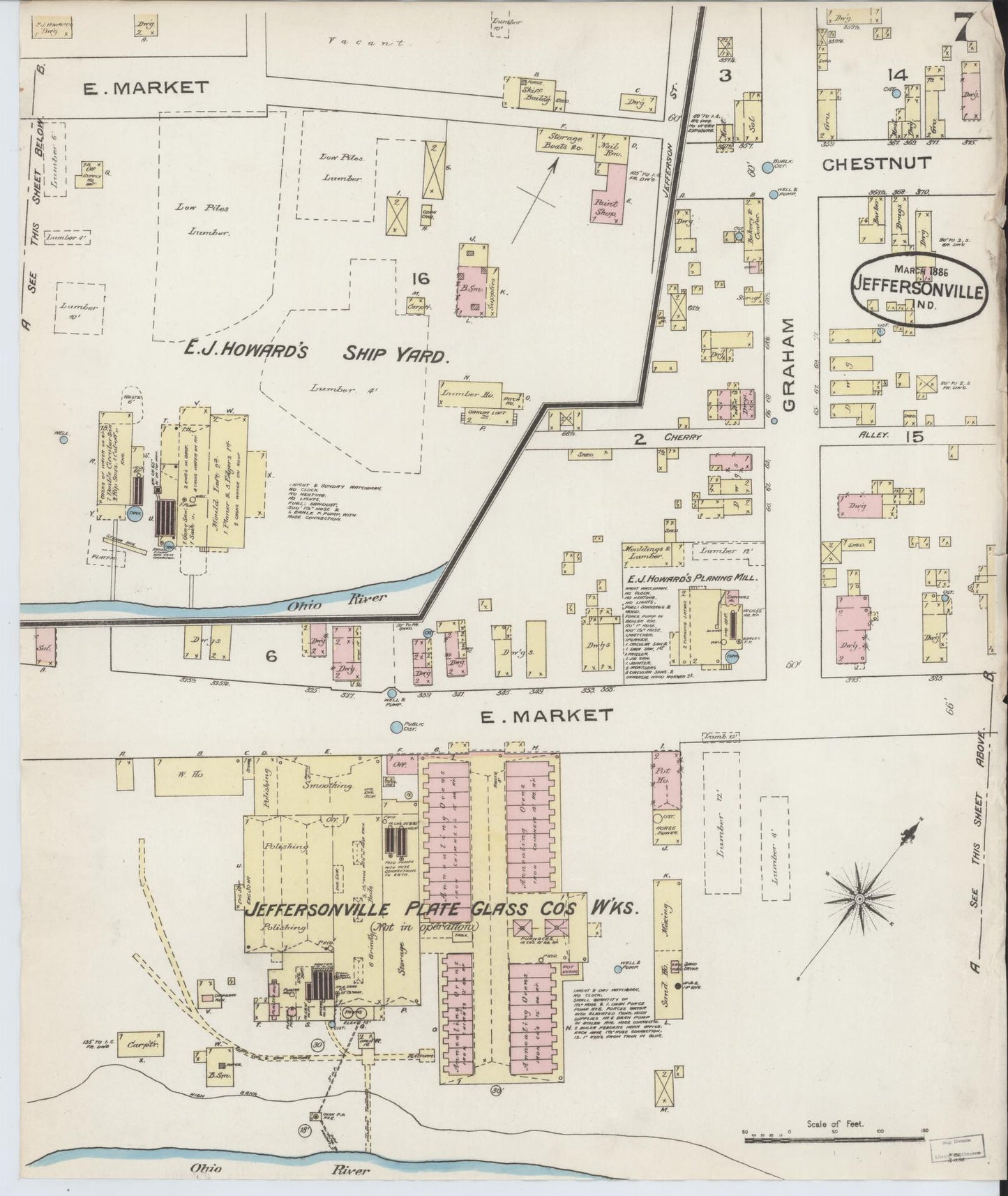 Sanborn Fire Insurance Map from Jeffersonville, Clark County, Indiana (1886), Sheet #0007 - Historic Sanborn Fire Insurance Map Print, vintage old map wall art, antique decor, genealogy gift, Indiana Indiana map