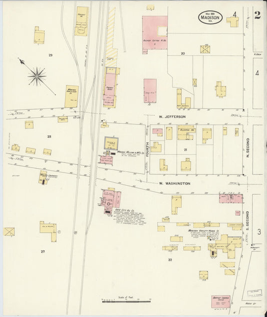 Sanborn Fire Insurance Map from Madison, Morgan County, Georgia (1909), Sheet #0002 - Historic Sanborn Fire Insurance Map Print, vintage old map wall art, antique decor, genealogy gift, Georgia Georgia map