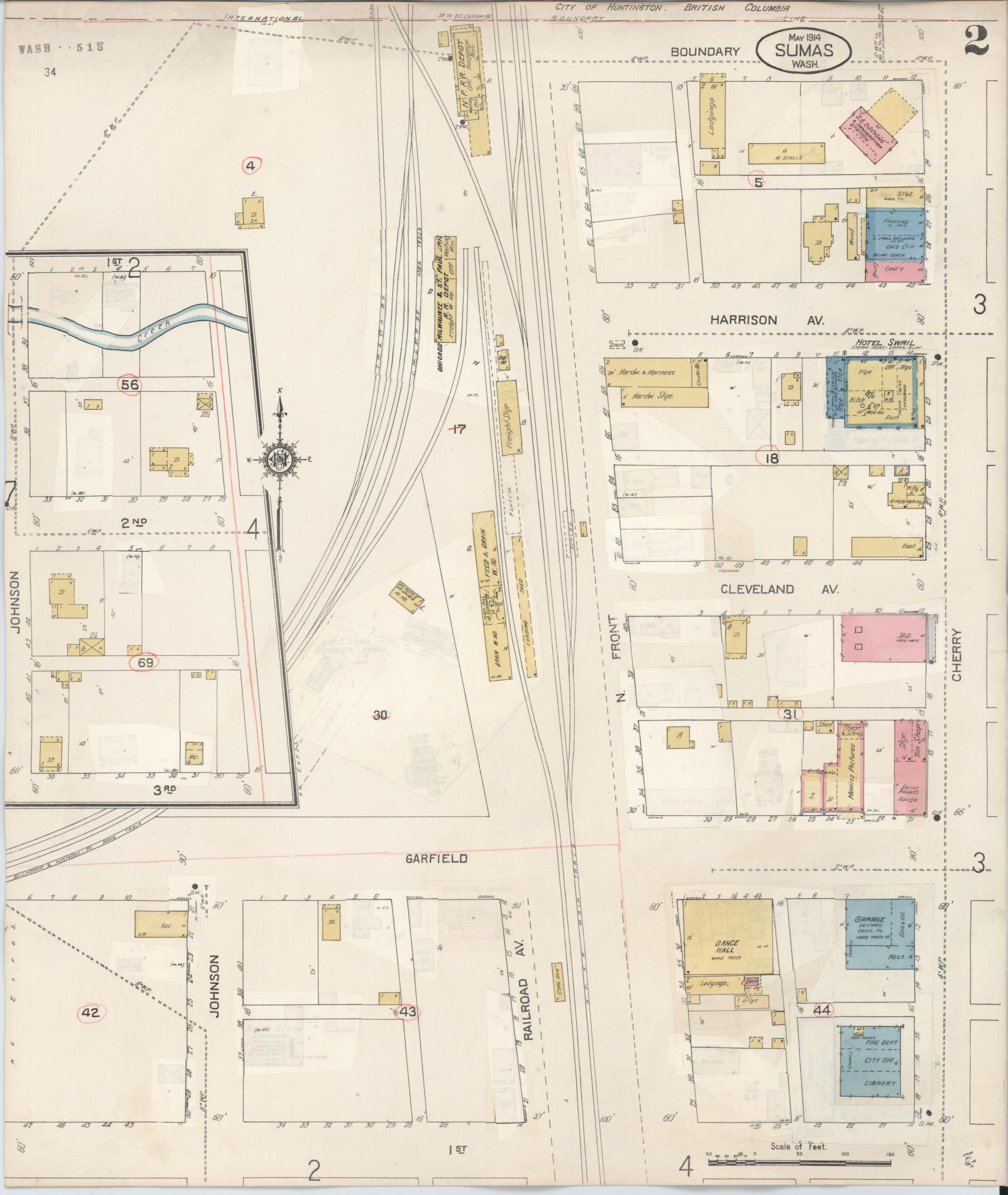 Sanborn Fire Insurance Map from Sumas, Whatcom County, Washington (1932), Sheet #0002 - Historic Sanborn Fire Insurance Map Print, vintage old map wall art, antique decor, genealogy gift, Washington Washington map