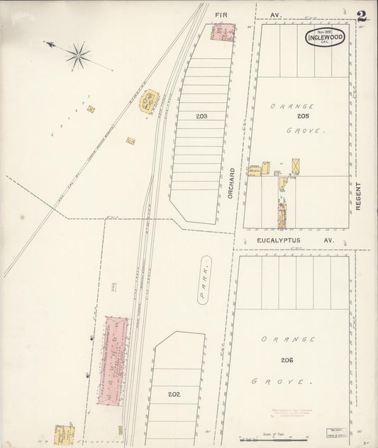 Sanborn Fire Insurance Map from Inglewood, Los Angeles County, California (1892), Sheet #0002 - Historic Sanborn Fire Insurance Map Print, vintage old map wall art, antique decor, genealogy gift, California California map
