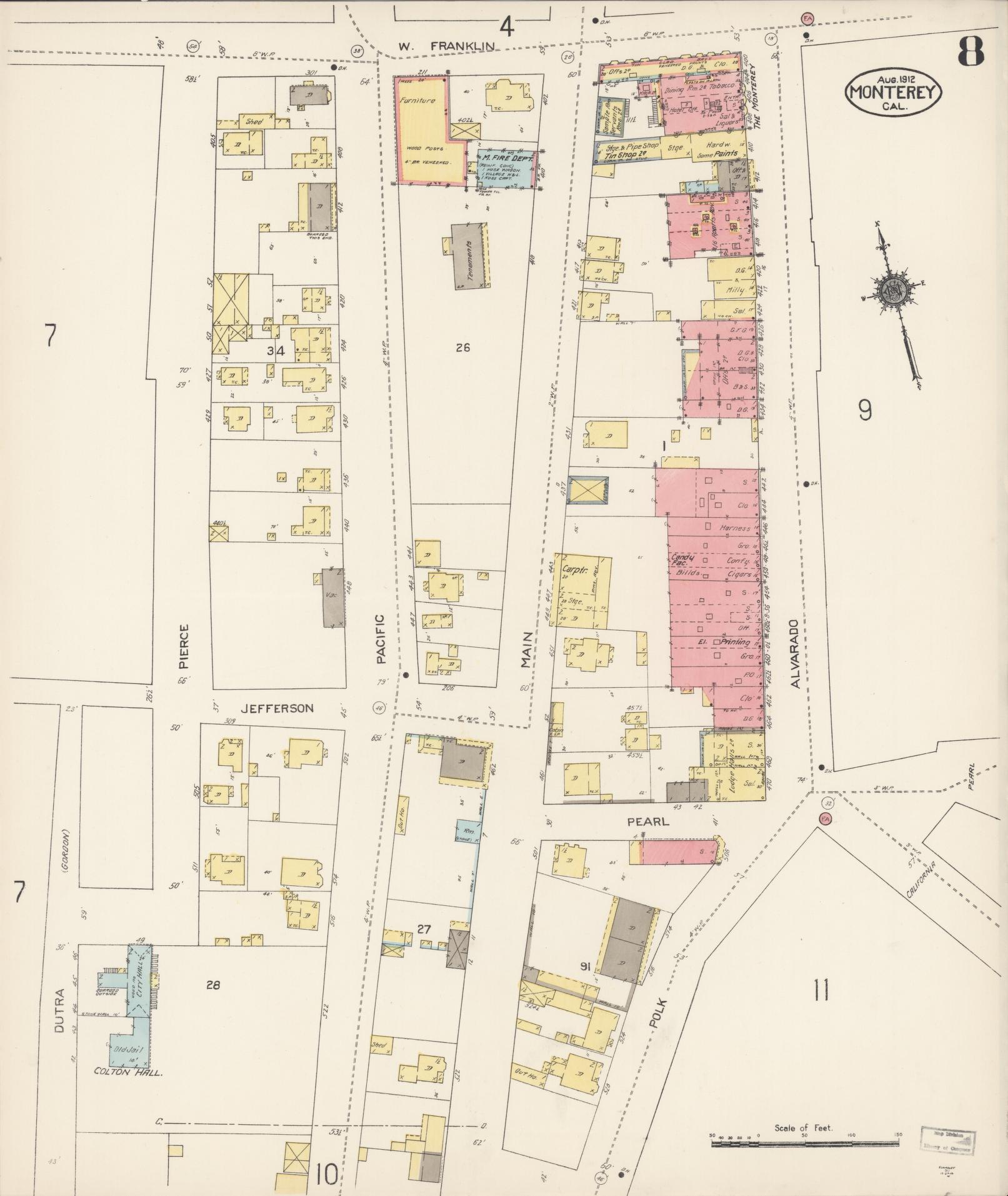 Sanborn Fire Insurance Map from Monterey, Monterey County, California (1912), Sheet #0008 - Historic Sanborn Fire Insurance Map Print, vintage old map wall art, antique decor, genealogy gift, California California map