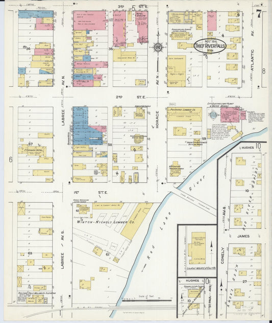 Sanborn Fire Insurance Map from Thief River Falls, Pennington County, Minnesota (1916), Sheet #0007 - Historic Sanborn Fire Insurance Map Print, vintage old map wall art, antique decor, genealogy gift, Minnesota Minnesota map