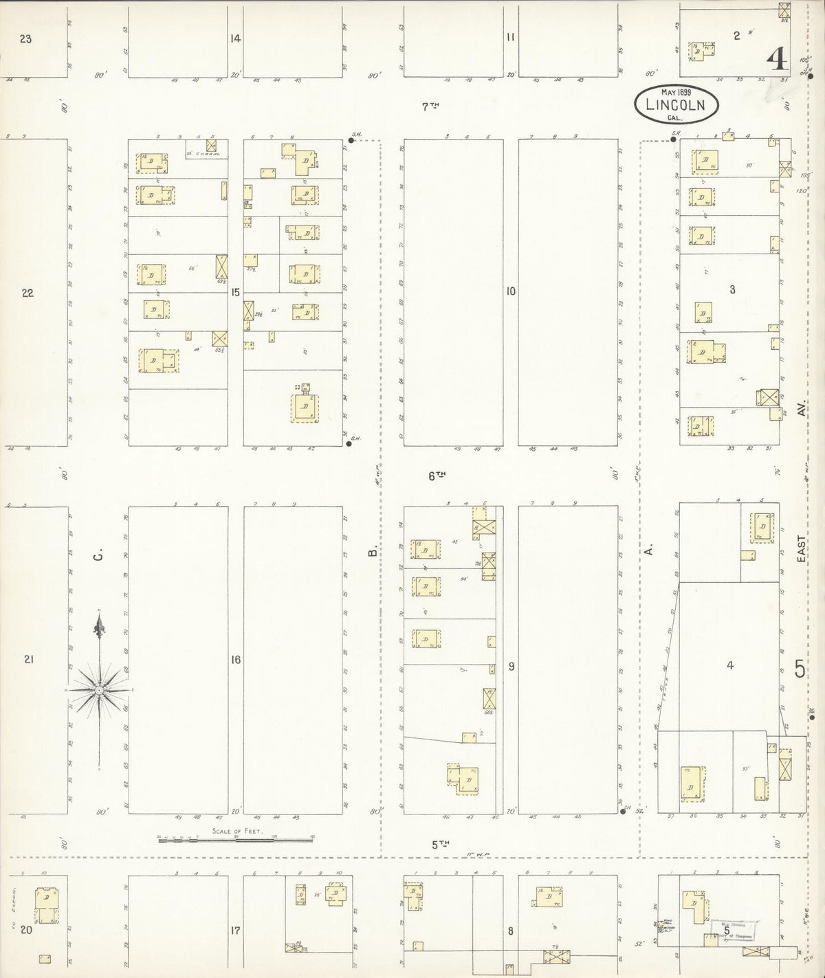 Sanborn Fire Insurance Map from Lincoln, Placer County, California (1899), Sheet #0004 - Complete Map Set gallery image, historic Sanborn map, vintage wall art, California California