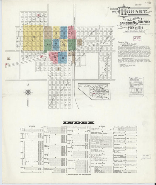 Sanborn Fire Insurance Map from Hobart, Kiowa County, Oklahoma (1916), Sheet #0001 - Historic Sanborn Fire Insurance Map Print, vintage old map wall art, antique decor, genealogy gift, Oklahoma Oklahoma map