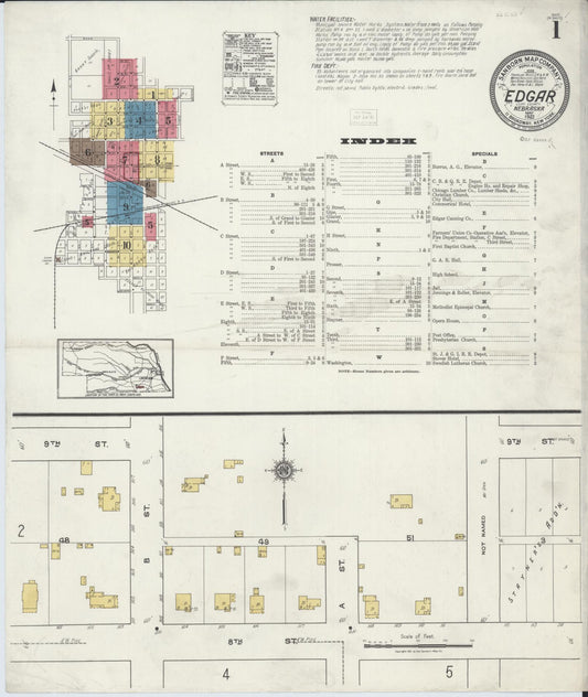 Sanborn Fire Insurance Map from Edgar, Clay County, Nebraska (1921), Sheet #0001 - Complete Map Set gallery image, historic Sanborn map, vintage wall art, Nebraska Nebraska