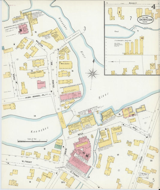 Sanborn Fire Insurance Map from Skowhegan, Somerset County, Maine (1903), Sheet #0004 - Historic Sanborn Fire Insurance Map Print, vintage old map wall art, antique decor, genealogy gift, Maine Maine map