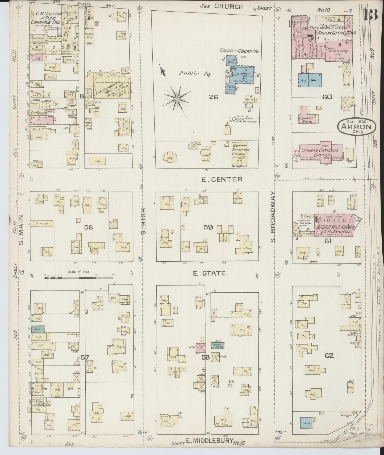 Sanborn Fire Insurance Map from Akron, Summit County, Ohio (1886), Sheet #0013 - Complete Map Set gallery image, historic Sanborn map, vintage wall art, Ohio Ohio