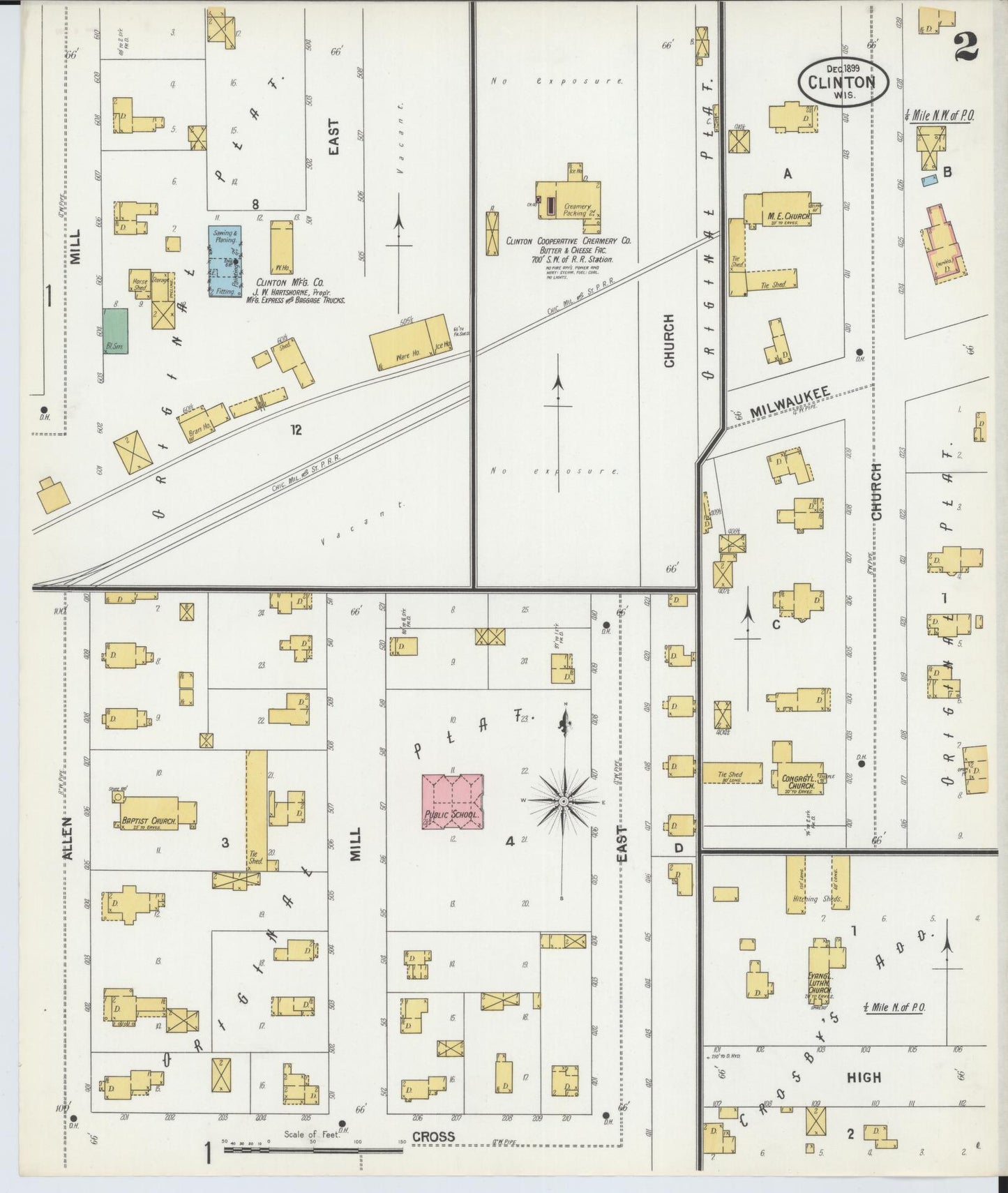 Sanborn Fire Insurance Map from Clinton, Rock County, Wisconsin (1899), Sheet #0002 - Historic Sanborn Fire Insurance Map Print, vintage old map wall art, antique decor, genealogy gift, Wisconsin Wisconsin map