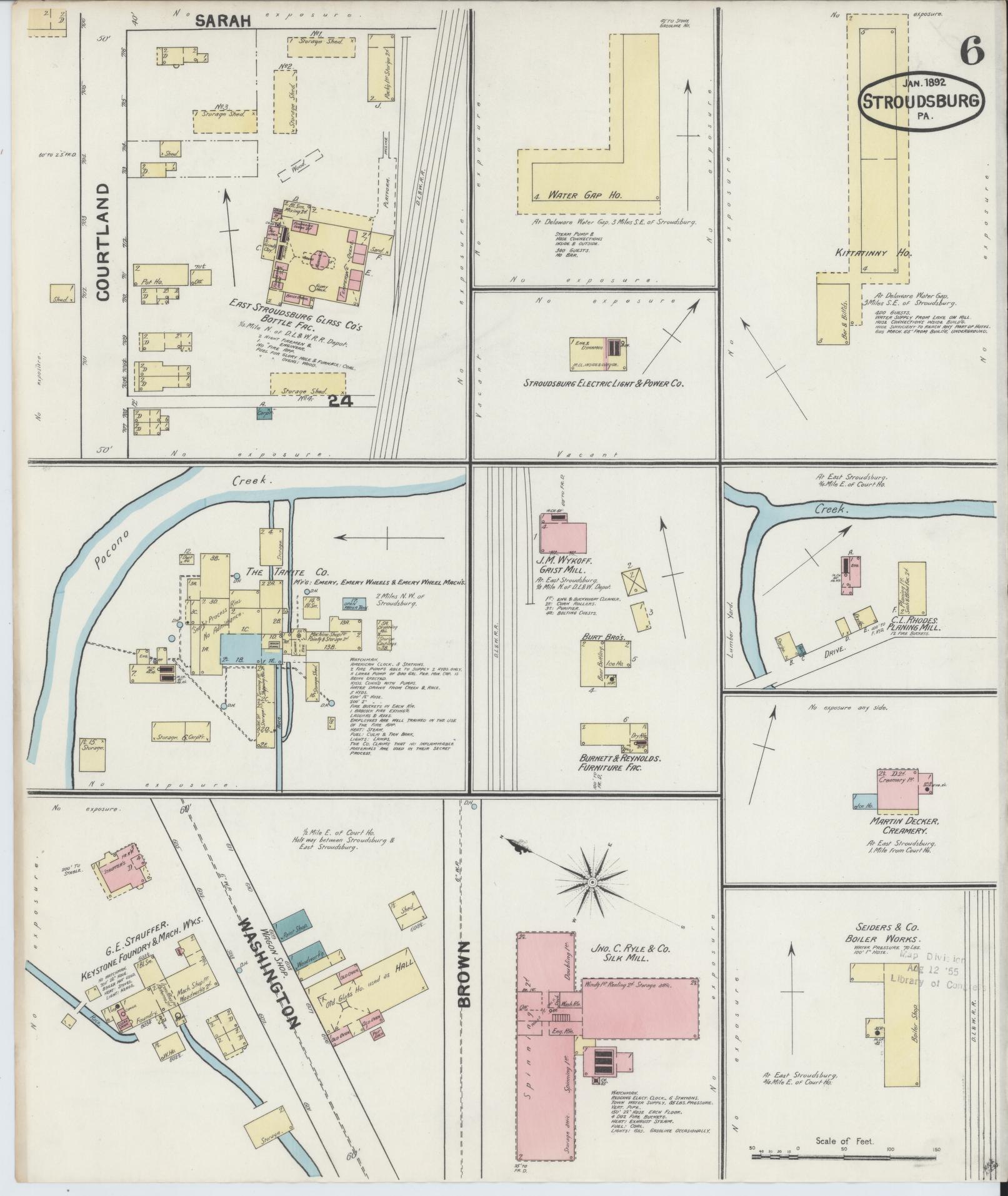 Sanborn Fire Insurance Map from Stroudsburg, Monroe County, Pennsylvania (1892), Sheet #0006 - Historic Sanborn Fire Insurance Map Print, vintage old map wall art, antique decor, genealogy gift, Pennsylvania Pennsylvania map