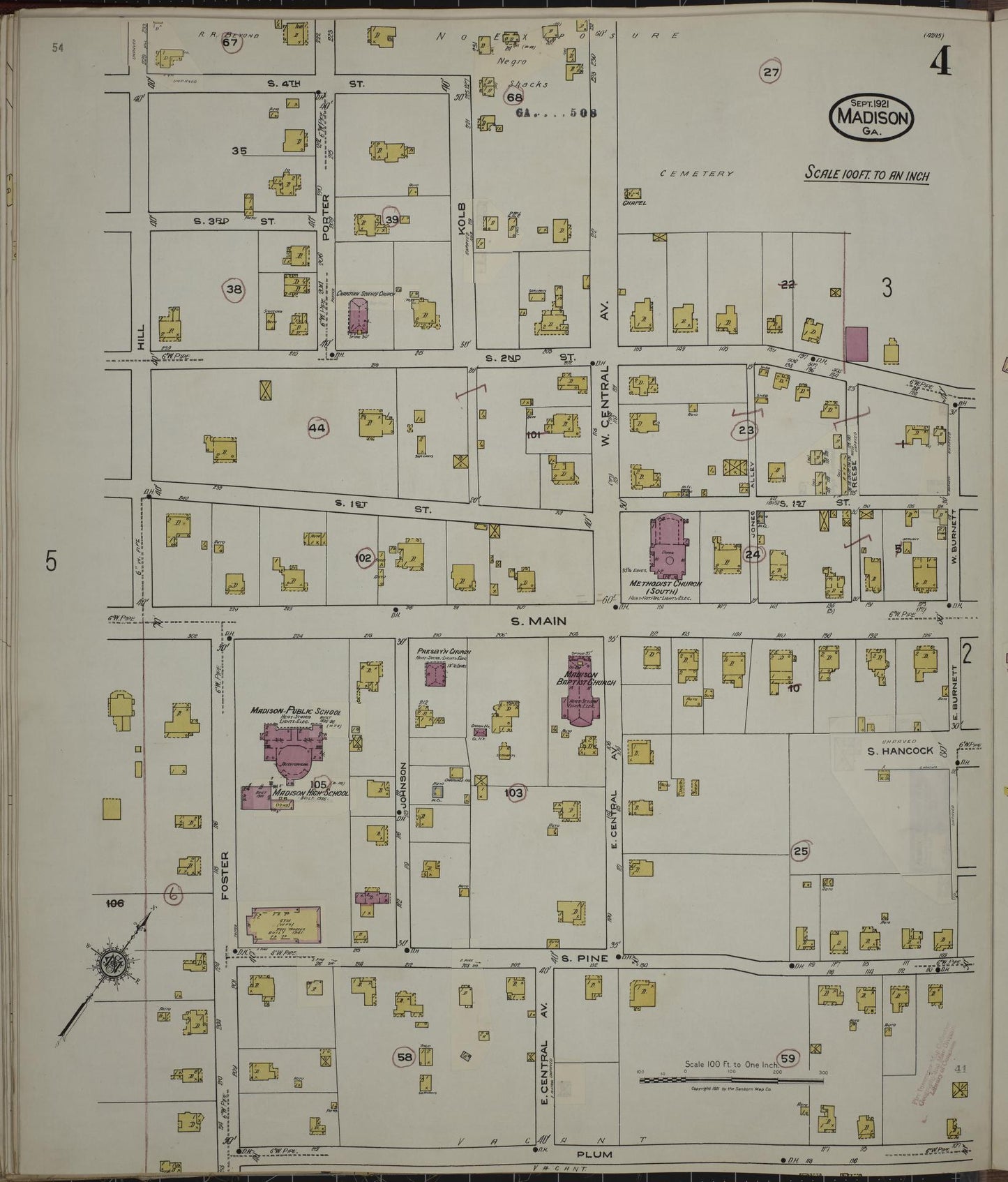 Sanborn Fire Insurance Map from Madison, Morgan County, Georgia (1941), Sheet #0004 - Historic Sanborn Fire Insurance Map Print, vintage old map wall art, antique decor, genealogy gift, Georgia Georgia map