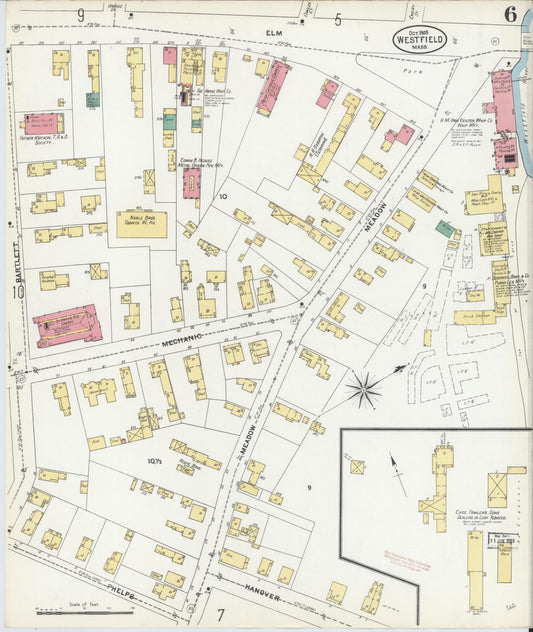 Sanborn Fire Insurance Map from Westfield, Hampden County, Massachusetts (1905), Sheet #0006 - Historic Sanborn Fire Insurance Map Print, vintage old map wall art, antique decor, genealogy gift, Massachusetts Massachusetts map