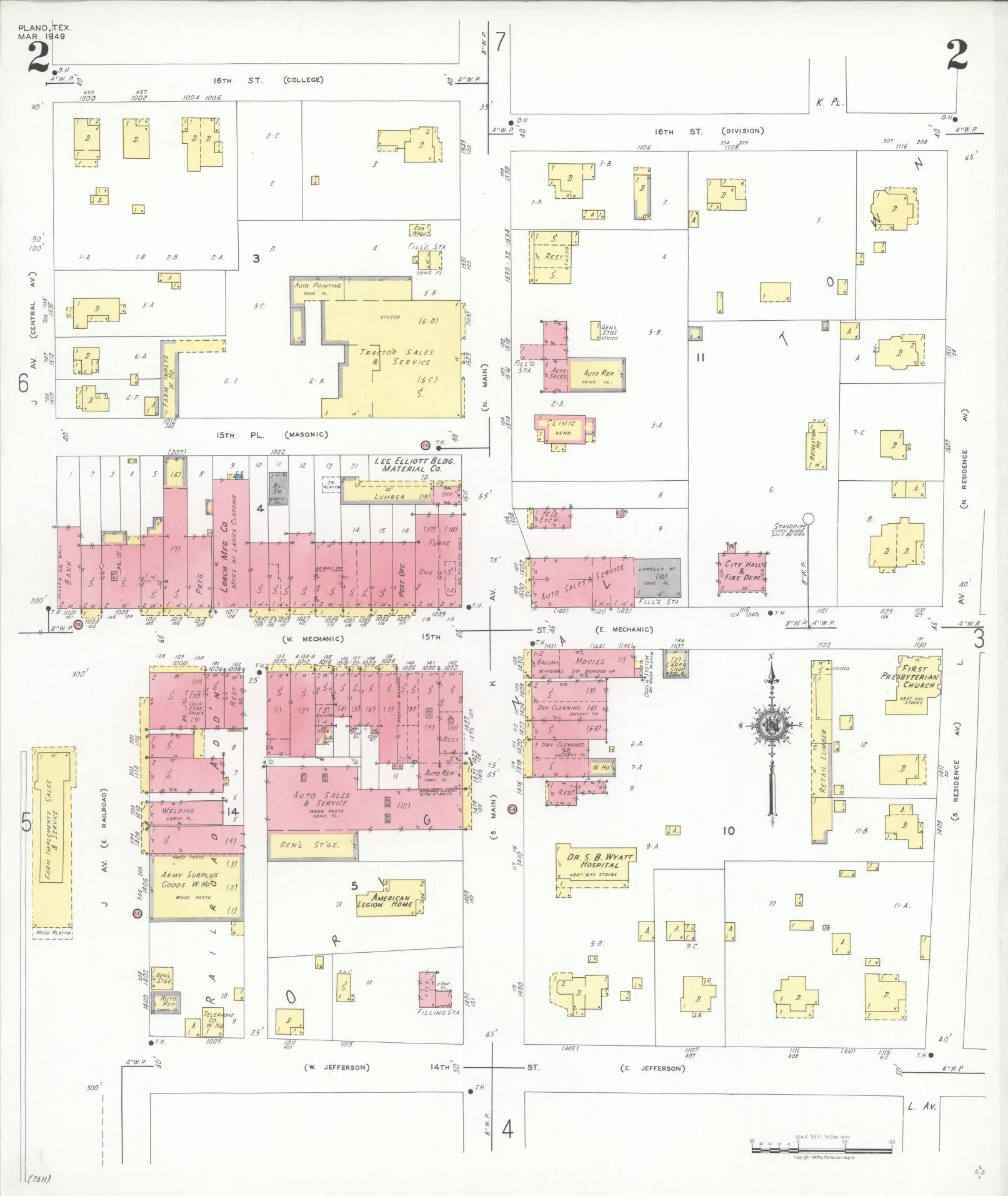 Sanborn Fire Insurance Map from Plano, Collin County, Texas (1949), Sheet #0002 - Historic Sanborn Fire Insurance Map Print, vintage old map wall art, antique decor, genealogy gift, Texas Texas map