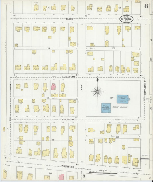 Sanborn Fire Insurance Map from Medina, Orleans County, New York (1904), Sheet #0008 - Historic Sanborn Fire Insurance Map Print, vintage old map wall art, antique decor, genealogy gift, New York New York map