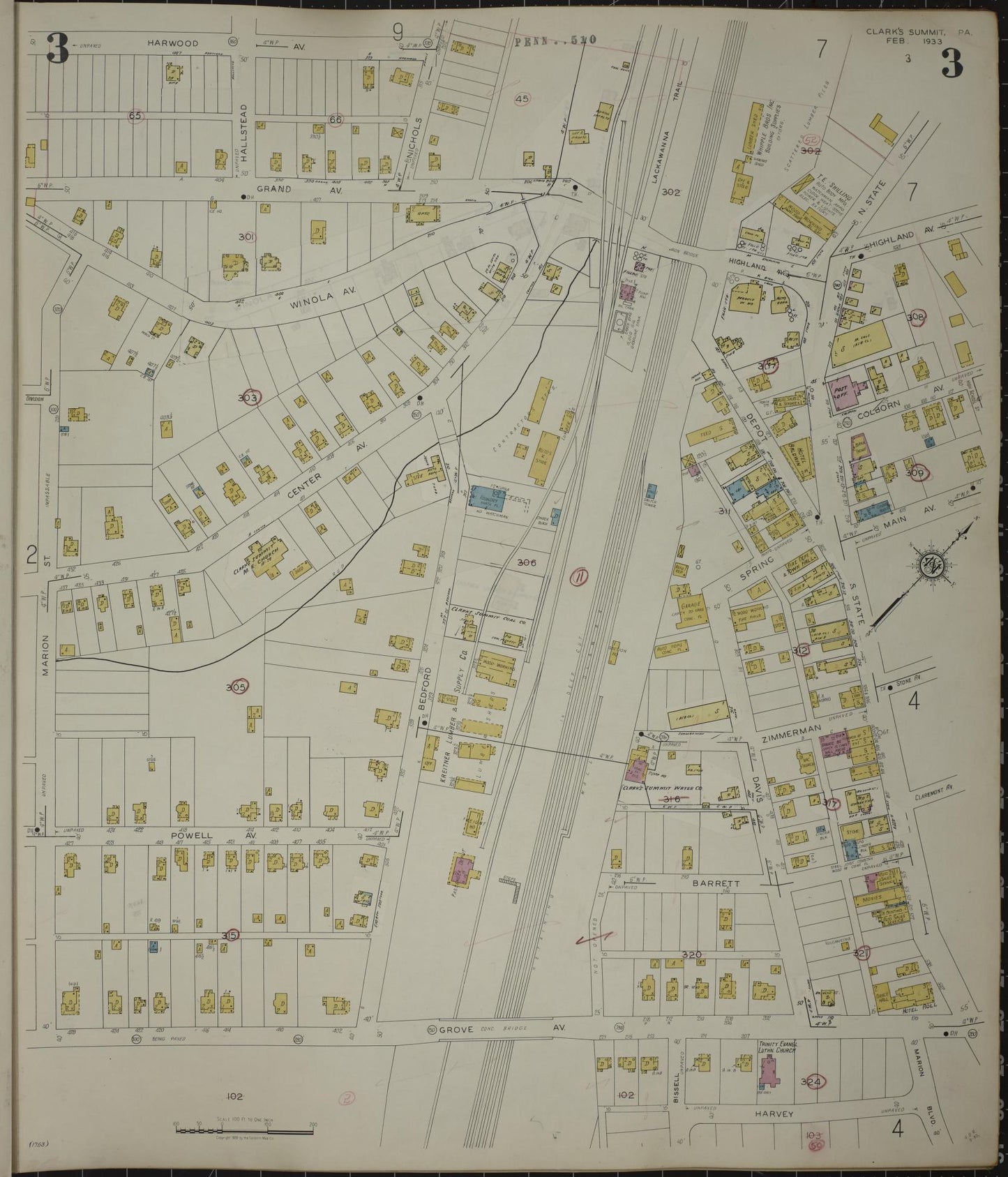 Sanborn Fire Insurance Map from Clark's Summit, Lackawanna County, Pennsylvania (1942), Sheet #0003 - Historic Sanborn Fire Insurance Map Print, vintage old map wall art, antique decor, genealogy gift, Pennsylvania Pennsylvania map