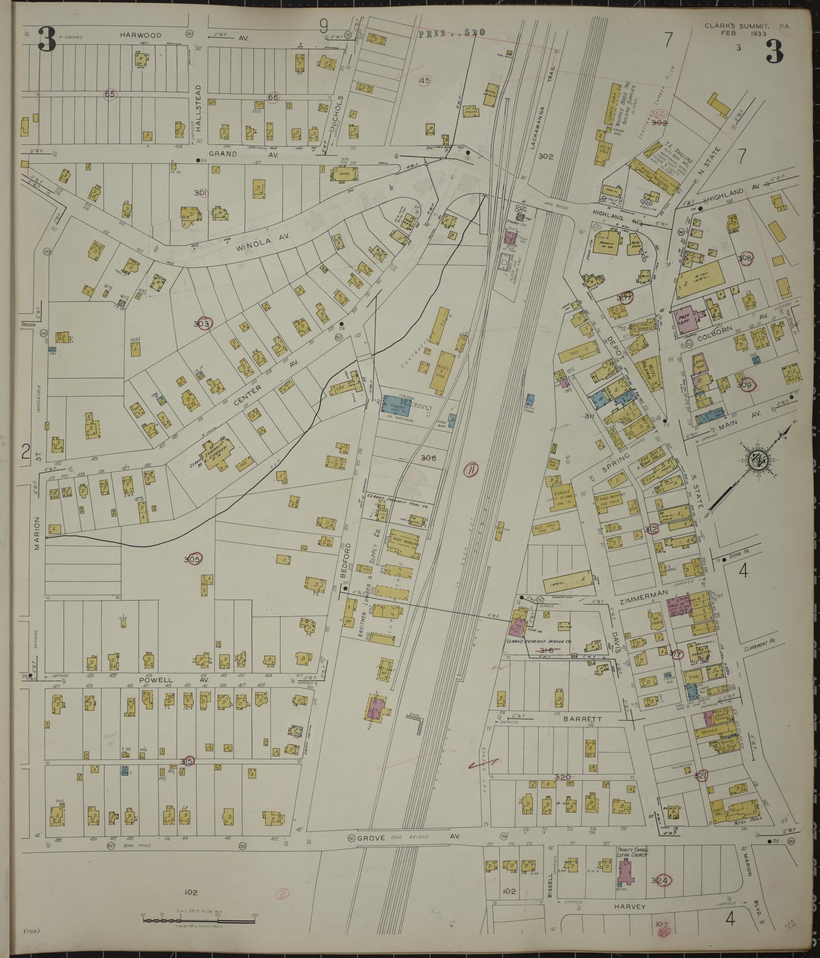 Sanborn Fire Insurance Map from Clark's Summit, Lackawanna County, Pennsylvania (1942), Sheet #0003 - Historic Sanborn Fire Insurance Map Print, vintage old map wall art, antique decor, genealogy gift, Pennsylvania Pennsylvania map