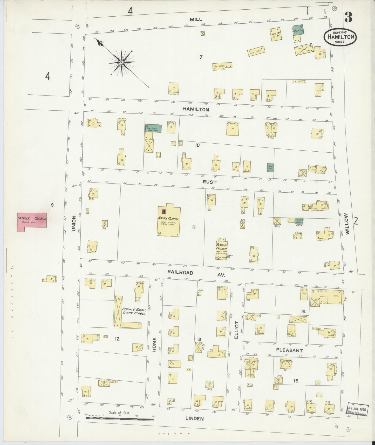 Sanborn Fire Insurance Map from Hamilton, Essex County, Massachusetts (1907), Sheet #0003 - Historic Sanborn Fire Insurance Map Print, vintage old map wall art, antique decor, genealogy gift, Massachusetts Massachusetts map