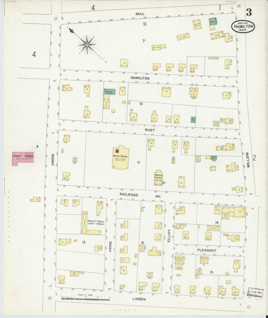 Sanborn Fire Insurance Map from Hamilton, Essex County, Massachusetts (1907), Sheet #0003 - Historic Sanborn Fire Insurance Map Print, vintage old map wall art, antique decor, genealogy gift, Massachusetts Massachusetts map