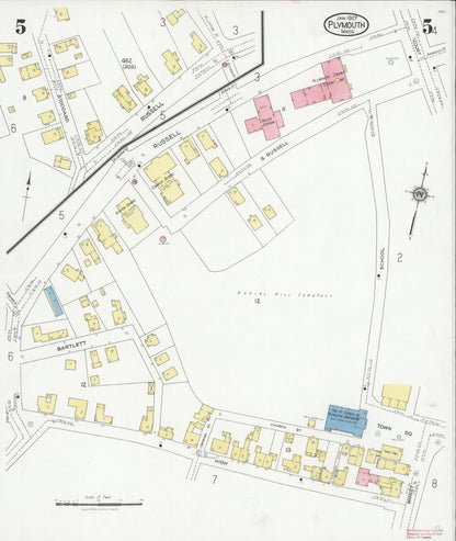 Sanborn Fire Insurance Map from Plymouth, Plymouth County, Massachusetts (1927), Sheet #0005 - Complete Map Set gallery image, historic Sanborn map, vintage wall art, Massachusetts Massachusetts