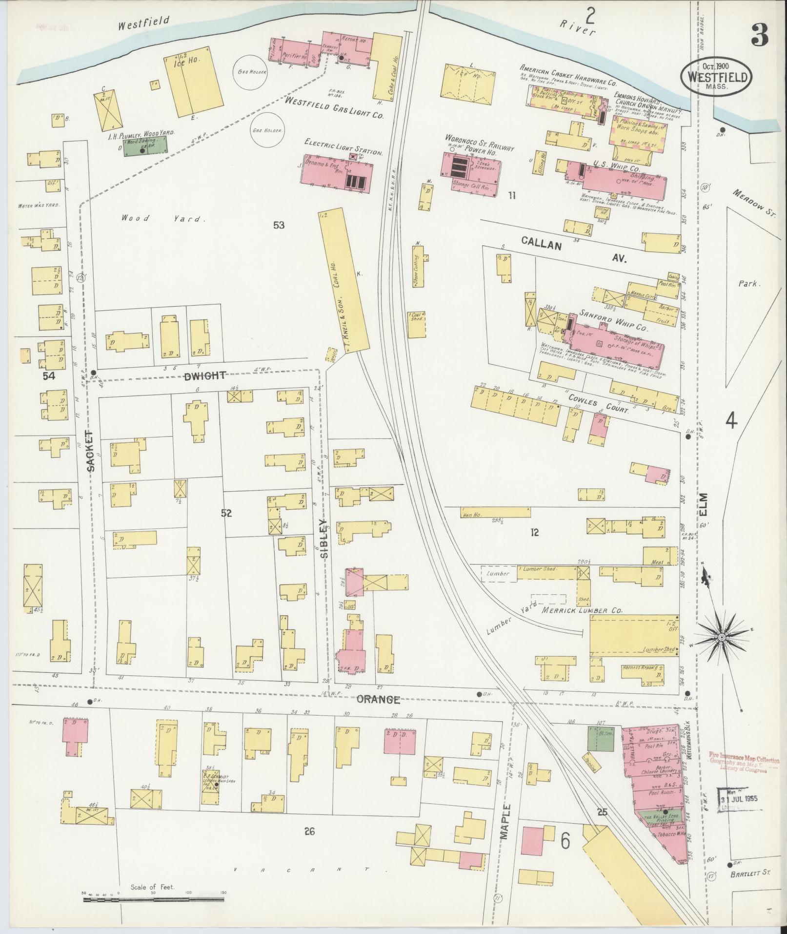 Sanborn Fire Insurance Map from Westfield, Hampden County, Massachusetts (1900), Sheet #0003 - Complete Map Set gallery image, historic Sanborn map, vintage wall art, Massachusetts Massachusetts