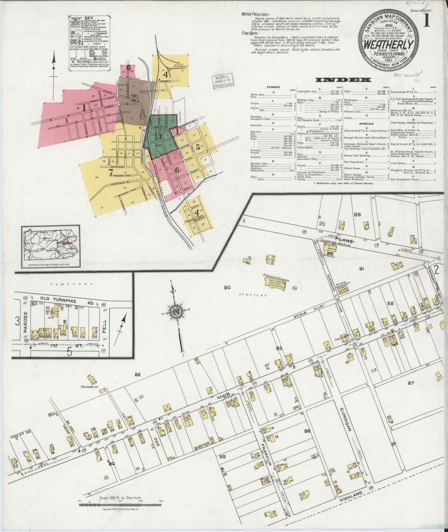 Sanborn Fire Insurance Map from Weatherly, Carbon County, Pennsylvania (1921), Sheet #0001 - Complete Map Set gallery image, historic Sanborn map, vintage wall art, Pennsylvania Pennsylvania