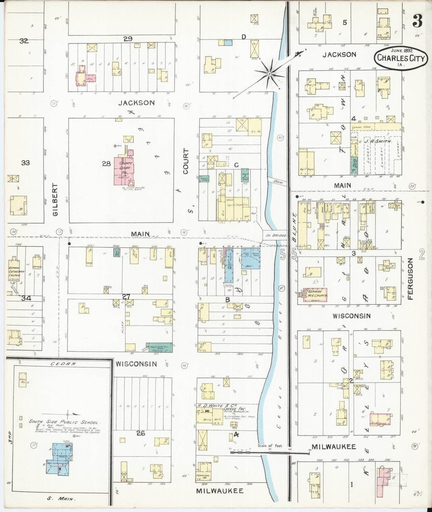 Sanborn Fire Insurance Map from Charles City, Floyd County, Iowa (1892), Sheet #0003 - Historic Sanborn Fire Insurance Map Print, vintage old map wall art