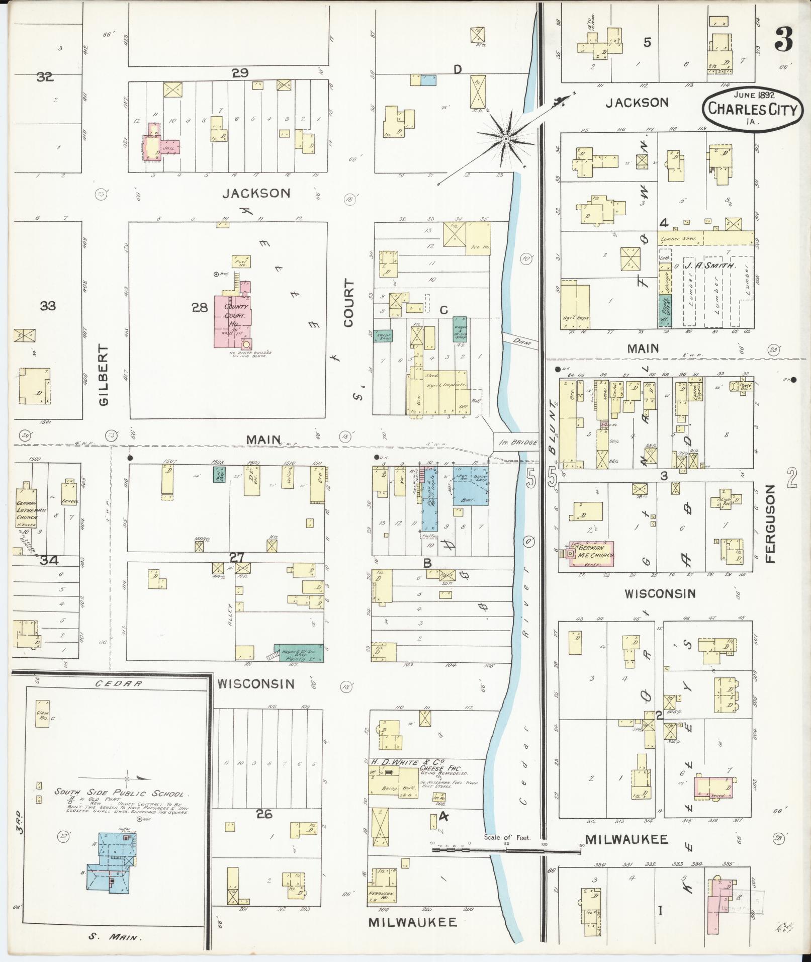 Sanborn Fire Insurance Map from Charles City, Floyd County, Iowa (1892), Sheet #0003 - Historic Sanborn Fire Insurance Map Print, vintage old map wall art
