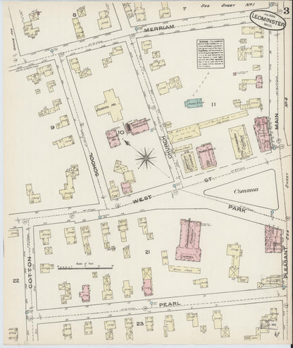 Sanborn Fire Insurance Map from Leominster, Worcester County, Massachusetts (1884), Sheet #0003 - Historic Sanborn Fire Insurance Map Print, vintage old map wall art, antique decor, genealogy gift, Massachusetts Massachusetts map