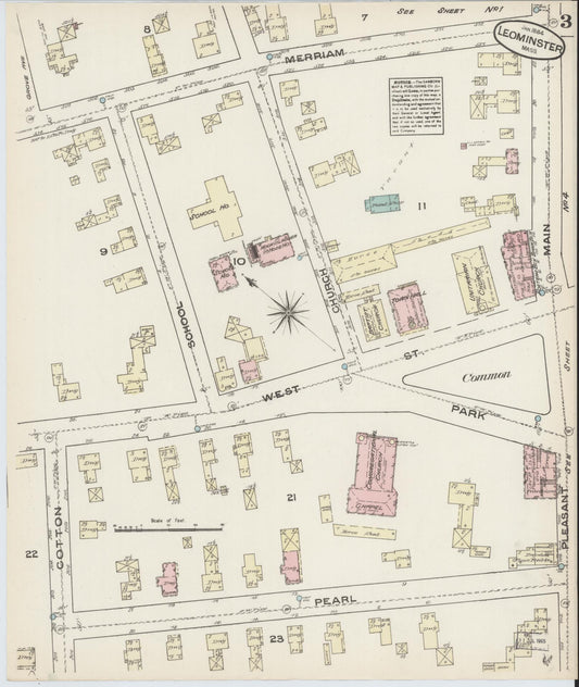 Sanborn Fire Insurance Map from Leominster, Worcester County, Massachusetts (1884), Sheet #0003 - Historic Sanborn Fire Insurance Map Print, vintage old map wall art, antique decor, genealogy gift, Massachusetts Massachusetts map