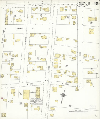 Sanborn Fire Insurance Map from Ukiah, Mendocino County, California (1911), Sheet #0015 - Complete Map Set gallery image, historic Sanborn map, vintage wall art, California California