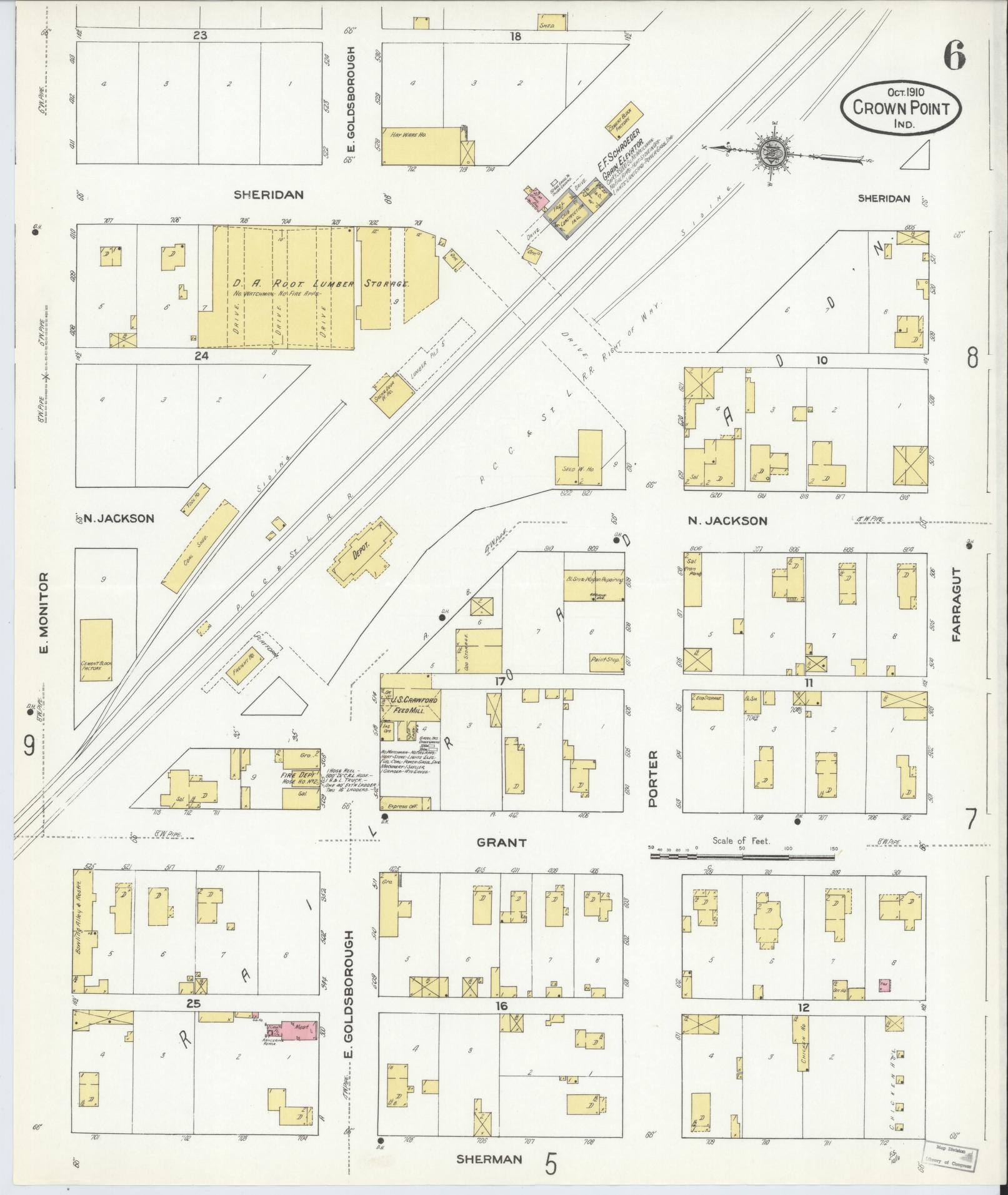 Sanborn Fire Insurance Map from Crown Point, Lake County, Indiana (1910), Sheet #0006 - Complete Map Set gallery image, historic Sanborn map, vintage wall art, Indiana Indiana