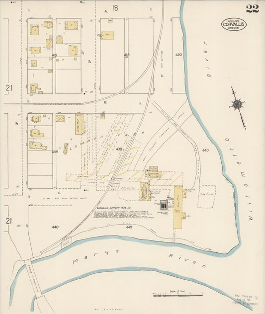 Sanborn Fire Insurance Map from Corvallis, Benton County, Oregon (1912), Sheet #0022 - Historic Sanborn Fire Insurance Map Print, vintage old map wall art, antique decor, genealogy gift, Oregon Oregon map