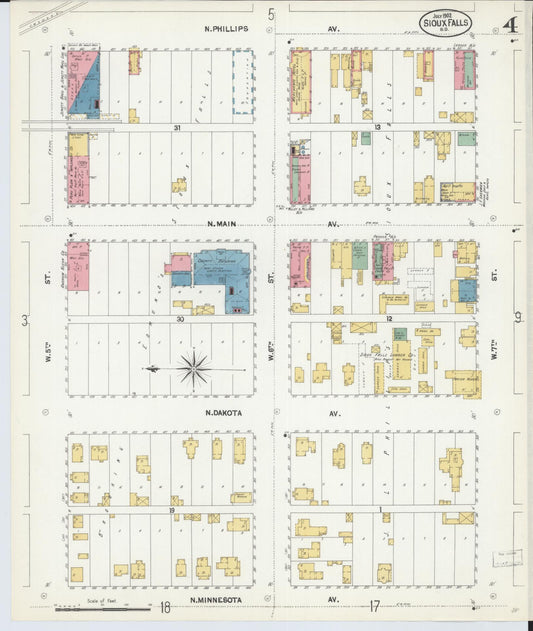 Sanborn Fire Insurance Map from Sioux Falls, Minnehaha County, South Dakota (1902), Sheet #0004 - Historic Sanborn Fire Insurance Map Print, vintage old map wall art, antique decor, genealogy gift, South Dakota South Dakota map