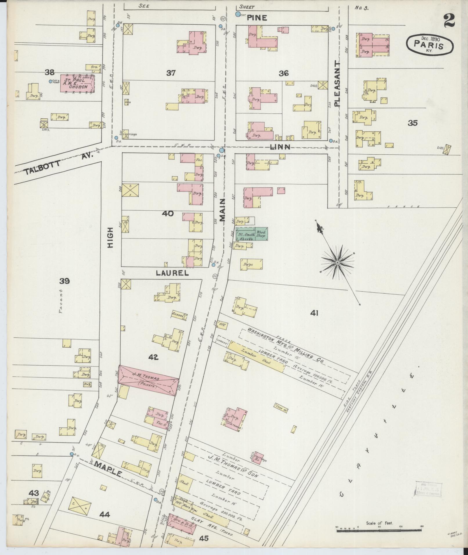 Sanborn Fire Insurance Map from Paris, Bourbon County, Kentucky (1890), Sheet #0002 - Historic Sanborn Fire Insurance Map Print, vintage old map wall art, antique decor, genealogy gift, Kentucky Kentucky map