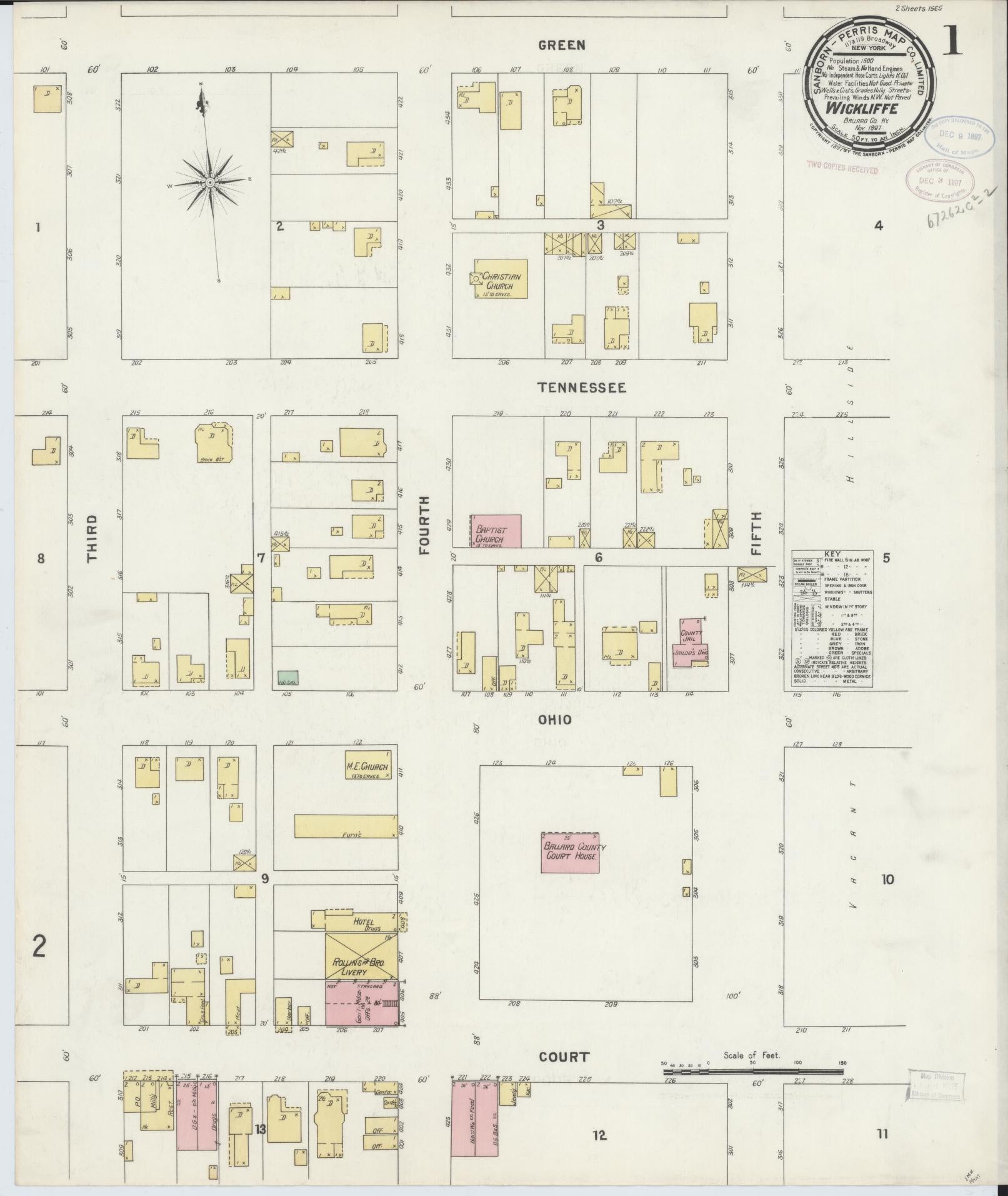 Sanborn Fire Insurance Map from Wickliffe, Ballard County, Kentucky (1897), Sheet #0001 - Historic Sanborn Fire Insurance Map Print, vintage old map wall art, antique decor, genealogy gift, Kentucky Kentucky map
