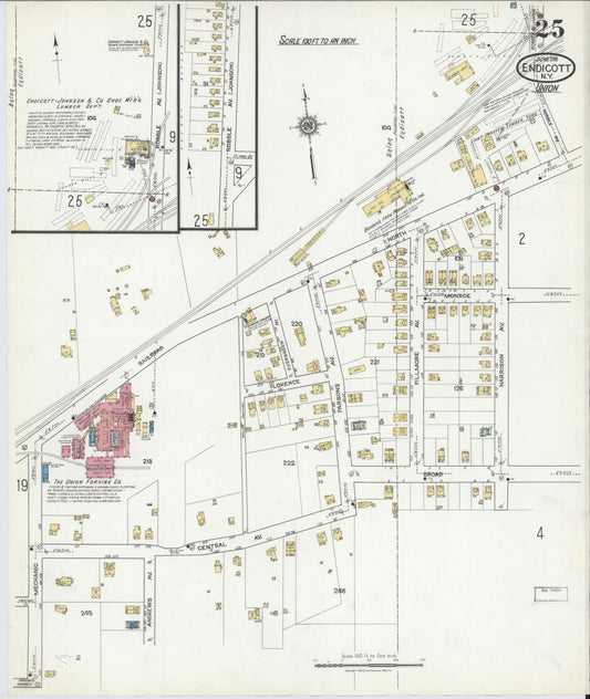 Sanborn Fire Insurance Map from Endicott, Broome County, New York (1918), Sheet #0025 - Historic Sanborn Fire Insurance Map Print, vintage old map wall art, antique decor, genealogy gift, New York New York map