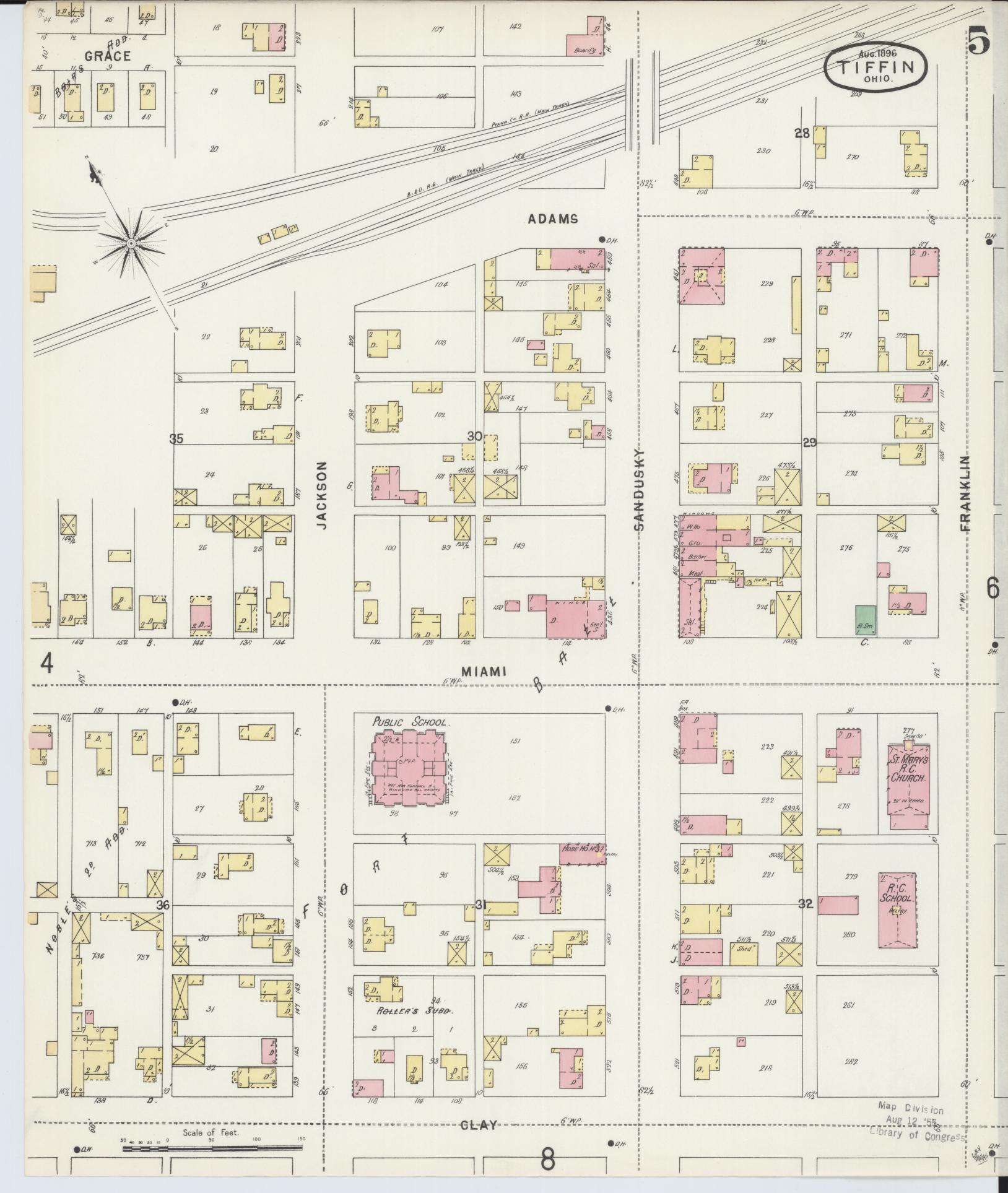 Sanborn Fire Insurance Map from Tiffin, Seneca County, Ohio (1896), Sheet #0005 - Complete Map Set gallery image, historic Sanborn map, vintage wall art, Ohio Ohio