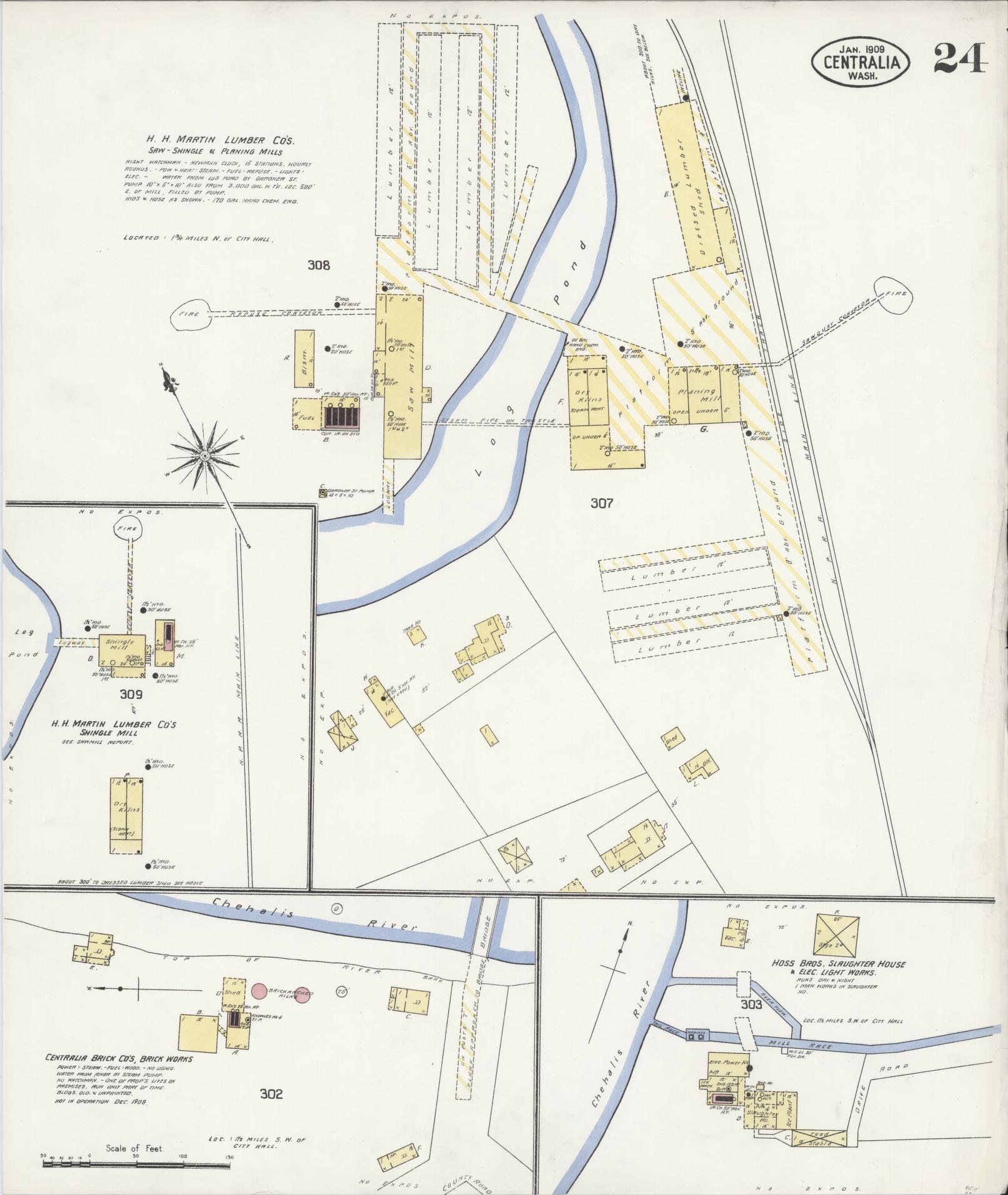 Sanborn Fire Insurance Map from Centralia, Lewis County, Washington (1909), Sheet #0024 - Historic Sanborn Fire Insurance Map Print, vintage old map wall art, antique decor, genealogy gift, Washington Washington map