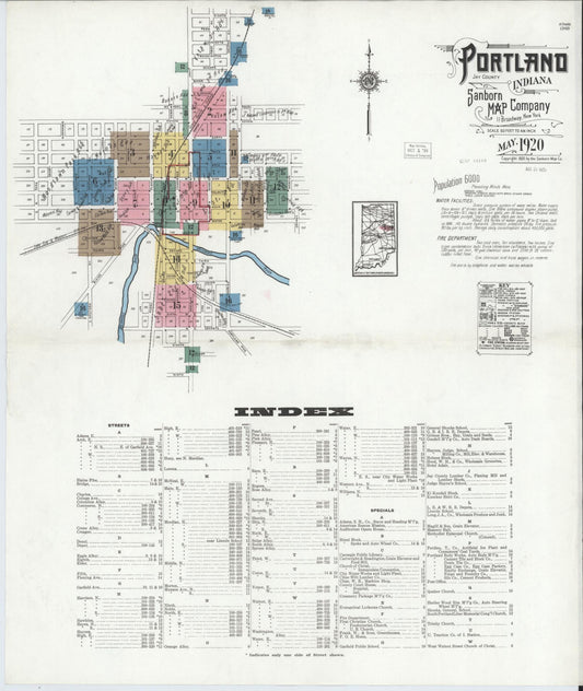 Sanborn Fire Insurance Map from Portland, Jay County, Indiana (1920), Sheet #0001 - Historic Sanborn Fire Insurance Map Print, vintage old map wall art, antique decor, genealogy gift, Indiana Indiana map