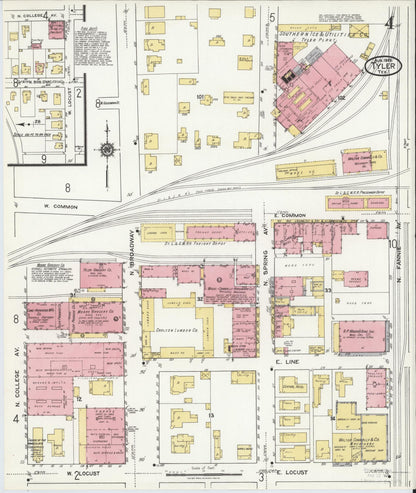 Sanborn Fire Insurance Map from Tyler, Smith County, Texas (1919), Sheet #0004 - Historic Sanborn Fire Insurance Map Print, vintage old map wall art, antique decor, genealogy gift, Texas Texas map
