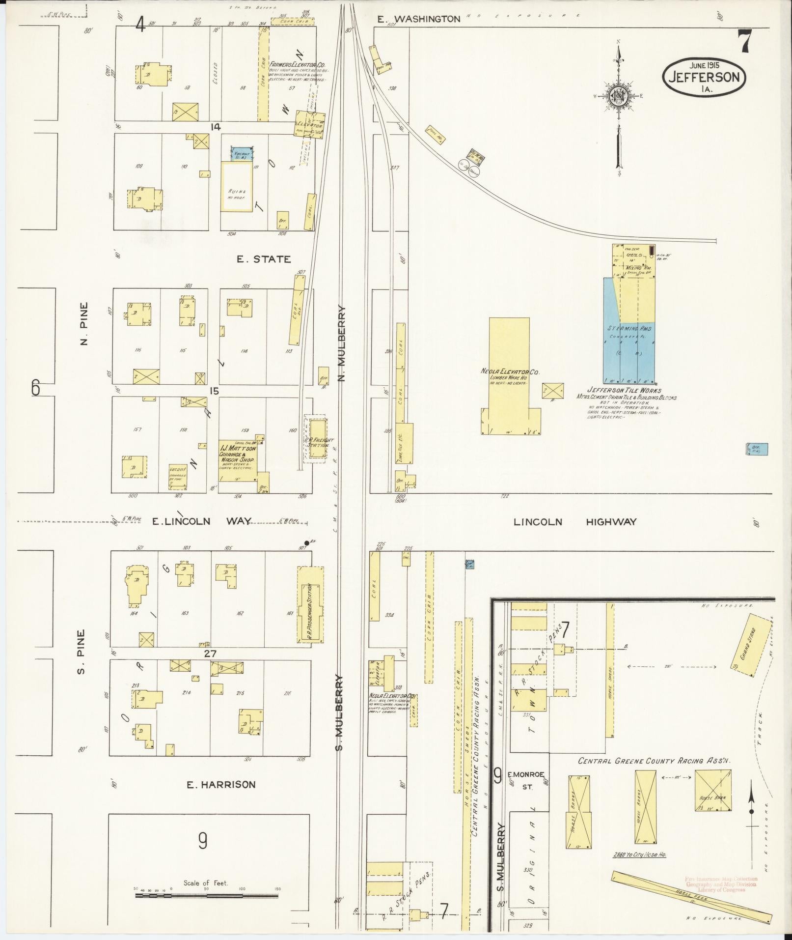 Sanborn Fire Insurance Map from Jefferson, Greene County, Iowa (1915), Sheet #0007 - Historic Sanborn Fire Insurance Map Print, vintage old map wall art