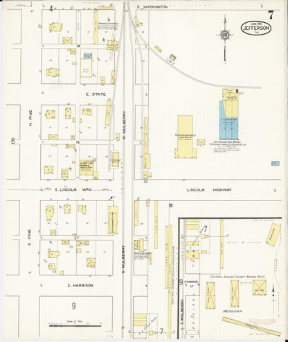 Sanborn Fire Insurance Map from Jefferson, Greene County, Iowa (1915), Sheet #0007 - Historic Sanborn Fire Insurance Map Print, vintage old map wall art