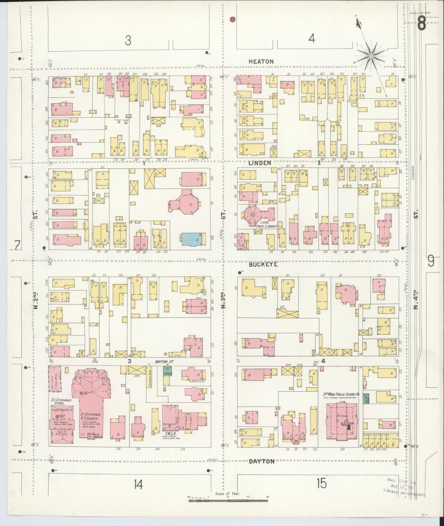 Sanborn Fire Insurance Map from Hamilton, Butler County, Ohio (1899), Sheet #0008 - Historic Sanborn Fire Insurance Map Print, vintage old map wall art, antique decor, genealogy gift, Ohio Ohio map