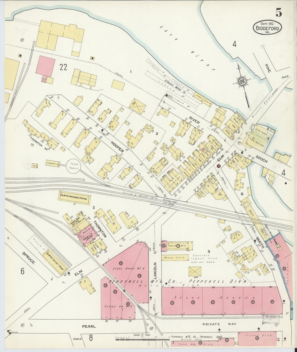 Sanborn Fire Insurance Map from Biddeford, York County, Maine (1912), Sheet #0005 - Complete Map Set gallery image, historic Sanborn map, vintage wall art, Maine Maine
