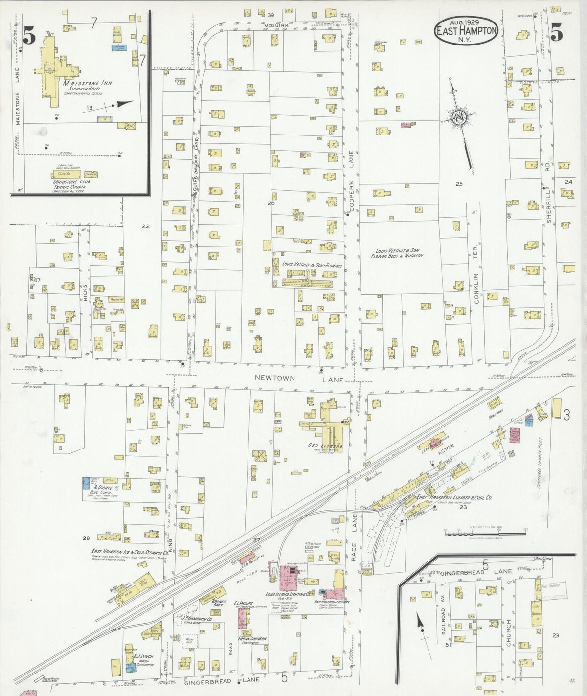Sanborn Fire Insurance Map from Easthampton, Suffolk County, New York (1929), Sheet #0005 - Complete Map Set gallery image, historic Sanborn map, vintage wall art, New York New York
