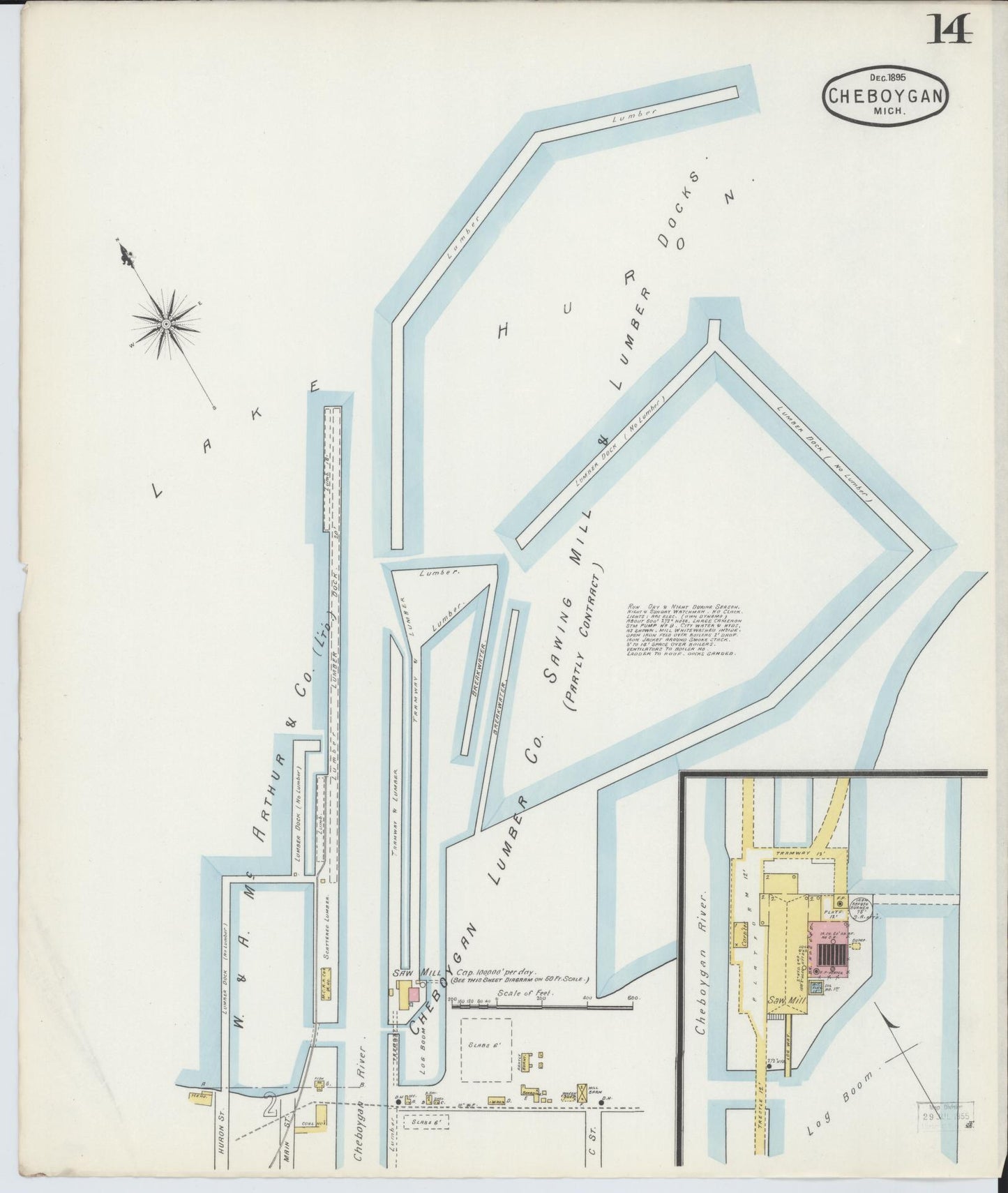 Sanborn Fire Insurance Map from Cheboygan, Cheboygan County, Michigan (1895), Sheet #0014 - Complete Map Set gallery image, historic Sanborn map, vintage wall art, Michigan Michigan